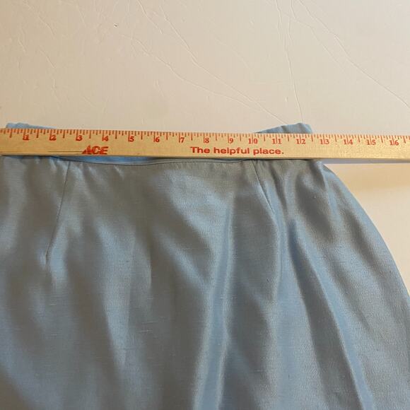 Vintage Kathie J Skirt Suit Set Sz 8 Blue Bow Rhinestone Peplum Shoulder Pads - Picture 11 of 12